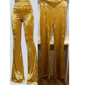 Gold 70's Style Velour Bell Bottoms Size Small